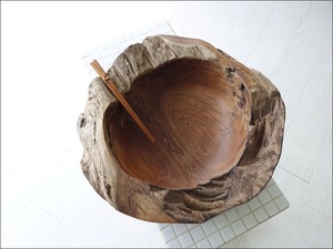 チーク無垢材 プリミティブ大型トレイ40cm/E 入れ物 大型食器 小物入れ 店舗什器 自然な様 ナチュラル 世界三大銘木