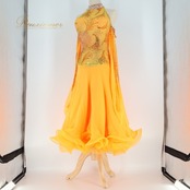 社交ダンス 衣装 スタンダードドレス スタンダード ドレス ワンピース イングランド製 黄色 フロート 鮮やか デモ 競技 ダンス パーティ 発表会 イエロー系 オレンジ系 スカート二重 輝く ダンスウェア フォーマル 練習用 おしゃれ 豪華 ステージ衣装 競技用 イベント用 パフォーマンス