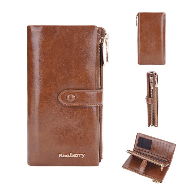 ブラウンレザー長財布 ダブルファスナー ブラウンレザー長財布 ダブルファスナー ダコタレザーの滑らかな手触り