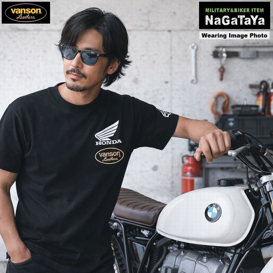 HONDA×VANSON バンソン ホンダ コラボ Tシャツ 半袖 ボーン刺繍