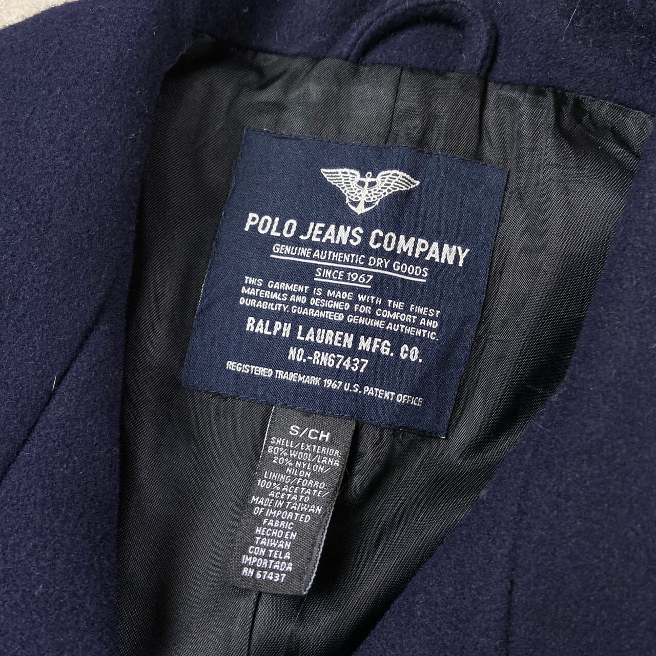 POLO JEANS ラルフローレン メルトンウール Pコート Lサイズ 紺