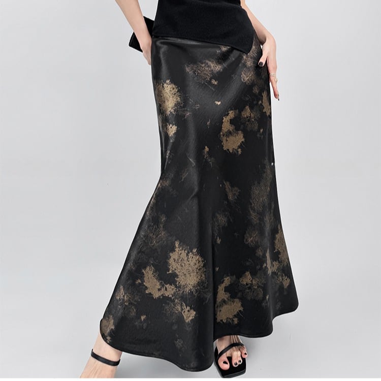 墨風染めサテンロングスカート ◆2col R01554