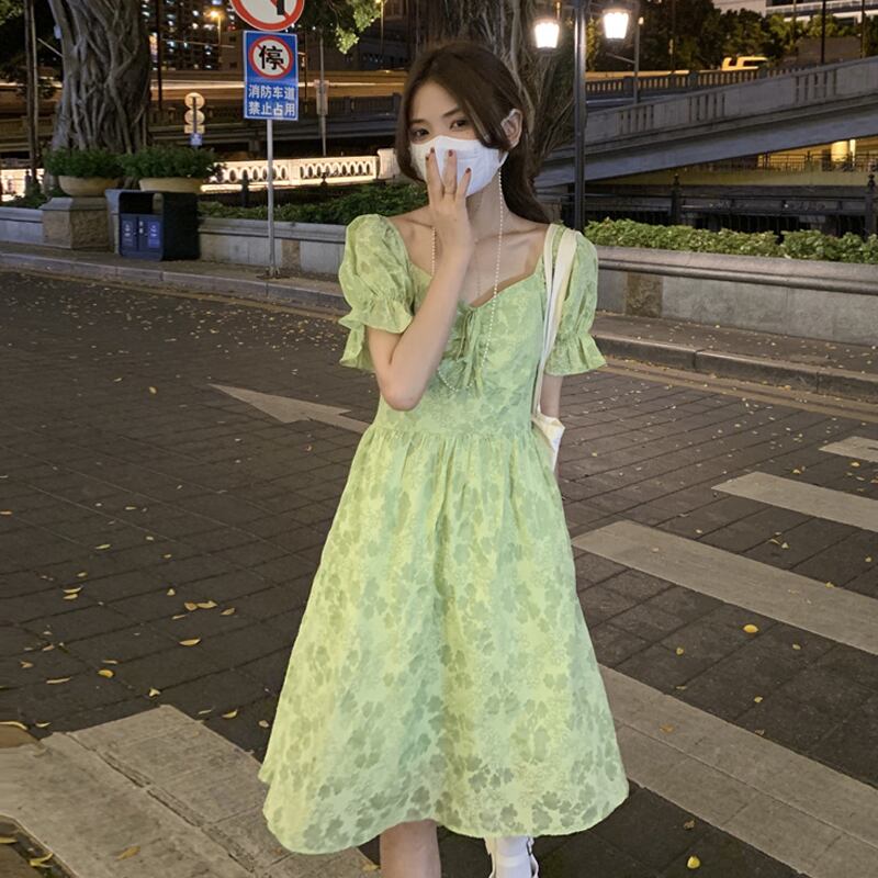 グリーンスリーブドレス サマースタンダードスカート レトロ 夏物 試着室10163545619