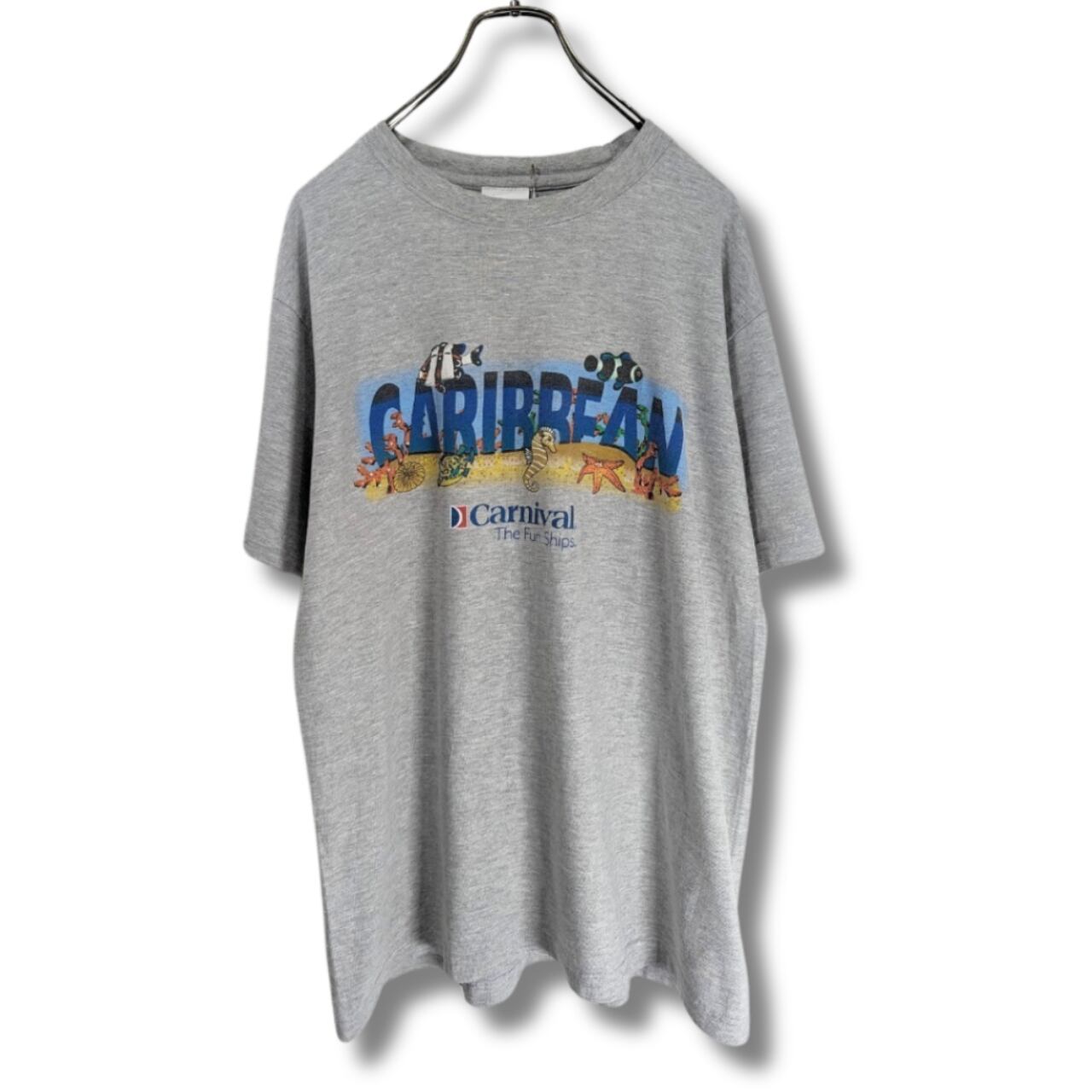 お魚Tシャツ プリントTシャツ 古着 グレー PA162
