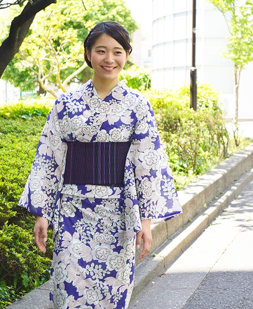 浴衣【夏の八重桜】菖蒲色