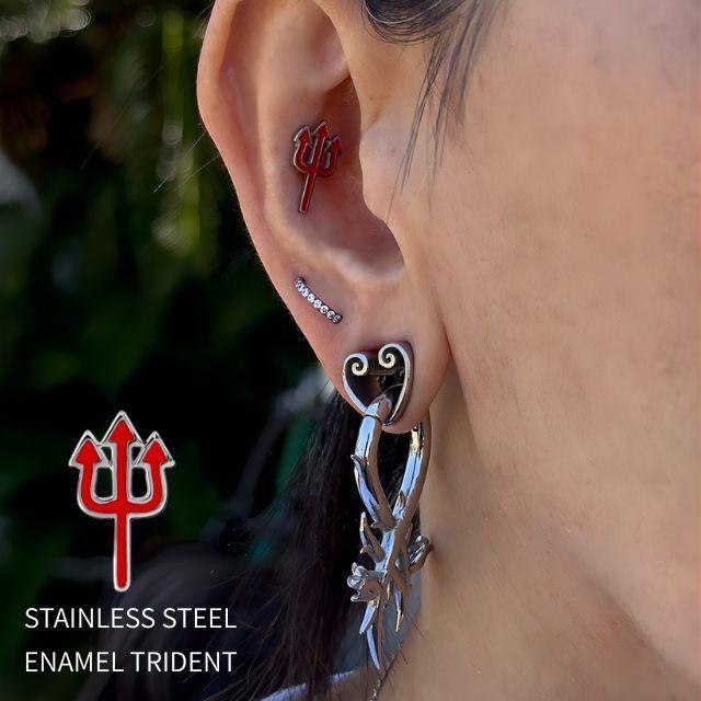 ピアス 16G レッド 槍 ハロウィン ステンレスピアス ロブ 軟骨ピアス