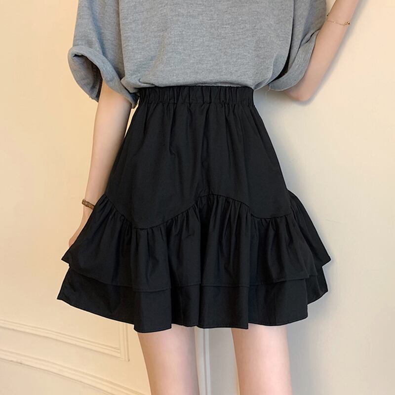 ブラックスカート サマーショートハイウェストウェスト薄手Aライン ふわふわ 夏物 スーパーモール27401281317