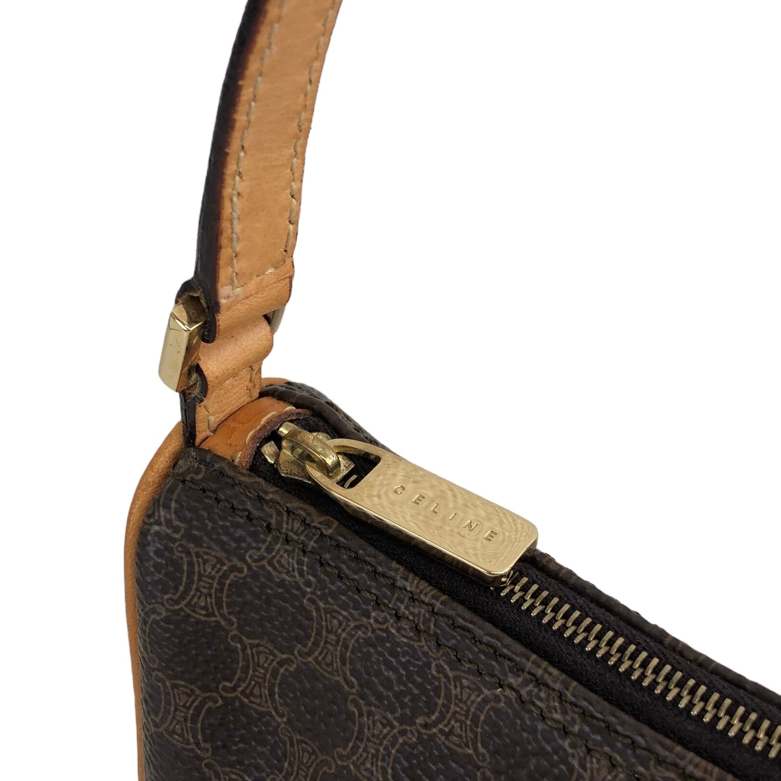 CELINE セリーヌ ワンショルダーバッグ ホーボー ミニハンドバッグ アクセサリーポーチ マカダム柄 ベージュ 美品 中古 4b005336 CELINE セリーヌ ワンショルダーバッグ ホーボー ミニハンドバッグ