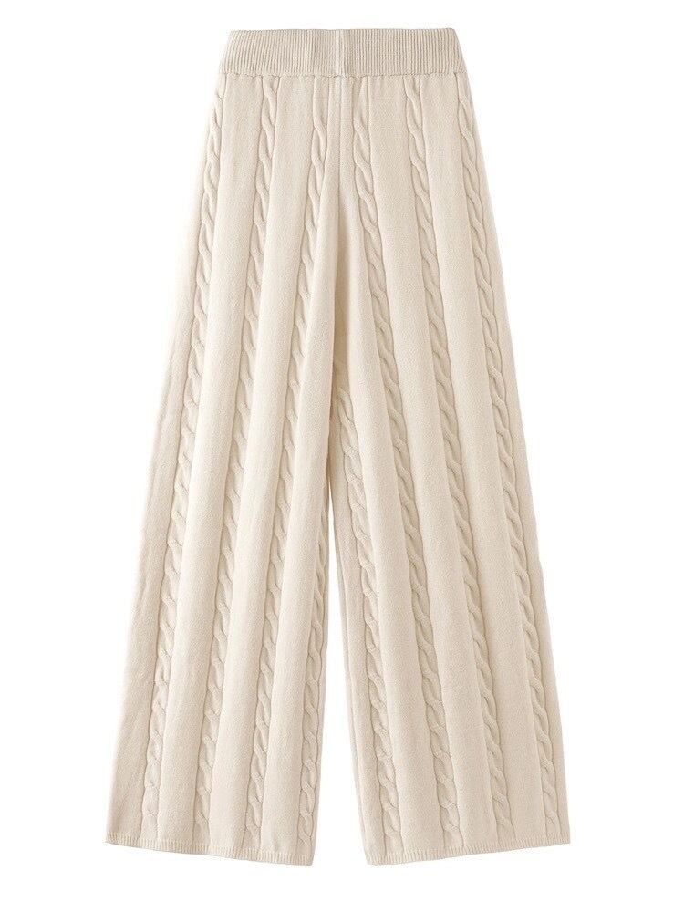 ケーブル編みニットパンツ