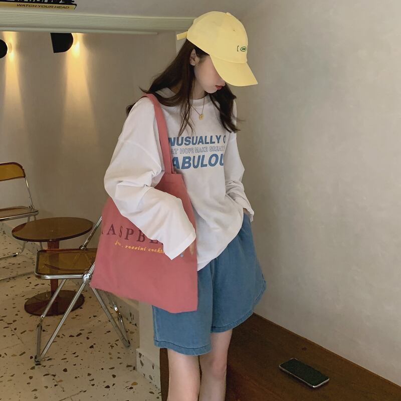 レッドルーズラウンドネックTシャツ サマーカジュアルトップス ロング 夏物 Oネック モンロー82971907603