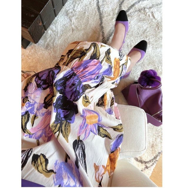 daffodil floral print flowy skirt＜sk3069＞