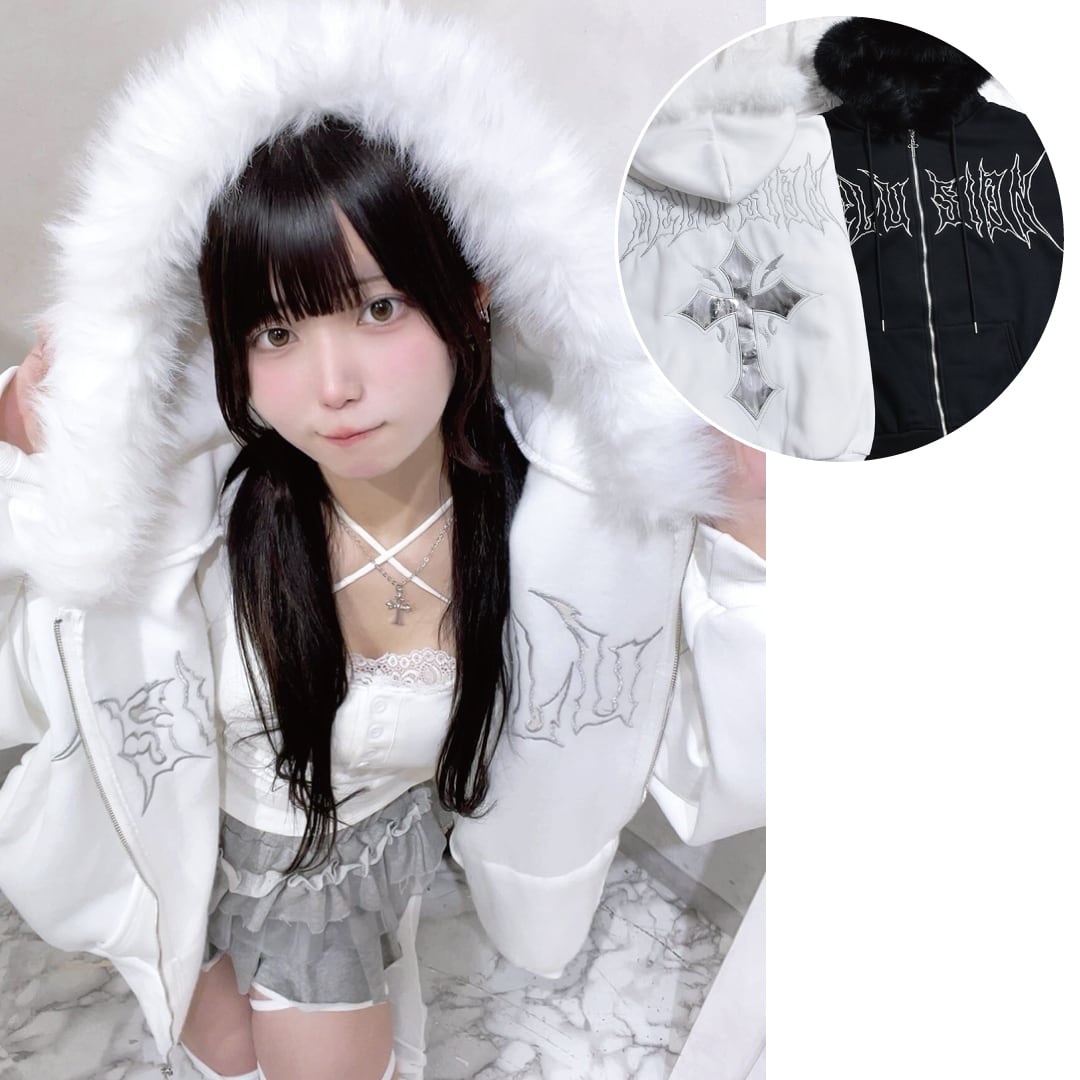 1/3新着】メタルクロスフードファーZIPパーカー(裏起毛