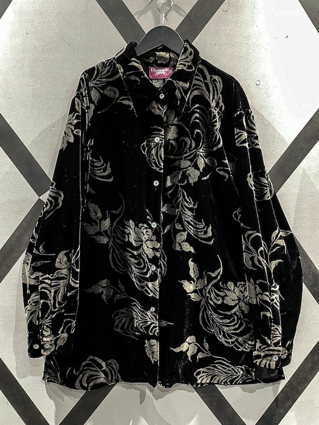 【X VINTAGE】Beautiful Flower Pattern Vintage Loose Velour Shirt