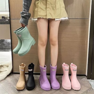 レインブーツ ミドル丈 レディース 5色 23-25.5㎝ 雨靴 レイングッズ 長靴 通勤 通学 軽量 履きやすい 滑りにくい 26LT1007