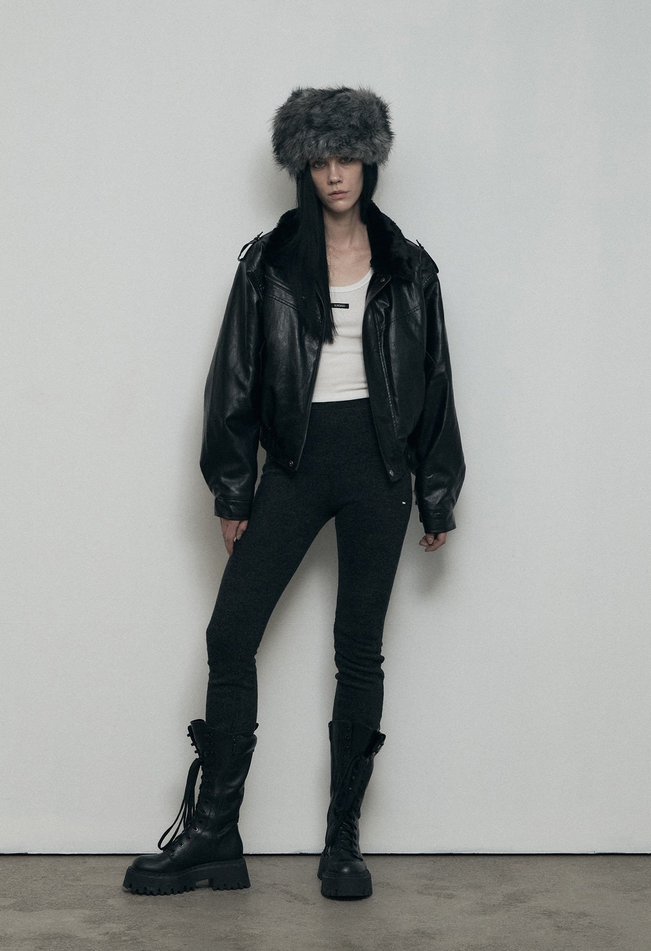 BOHEMIAN SEOUL] CRINKLED LEATHER FUR BLOUSON JUMPER , BLACK 正規品 ...