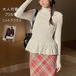 ブラウス ニット フリル裾 レディース 秋冬 ストレッチ 重ね着 長袖 Tシャツ インナー プチハイネック フリル衿 トップス プルオーバー フリルスリーブ レイヤード カットソー 大人可愛い 細見え