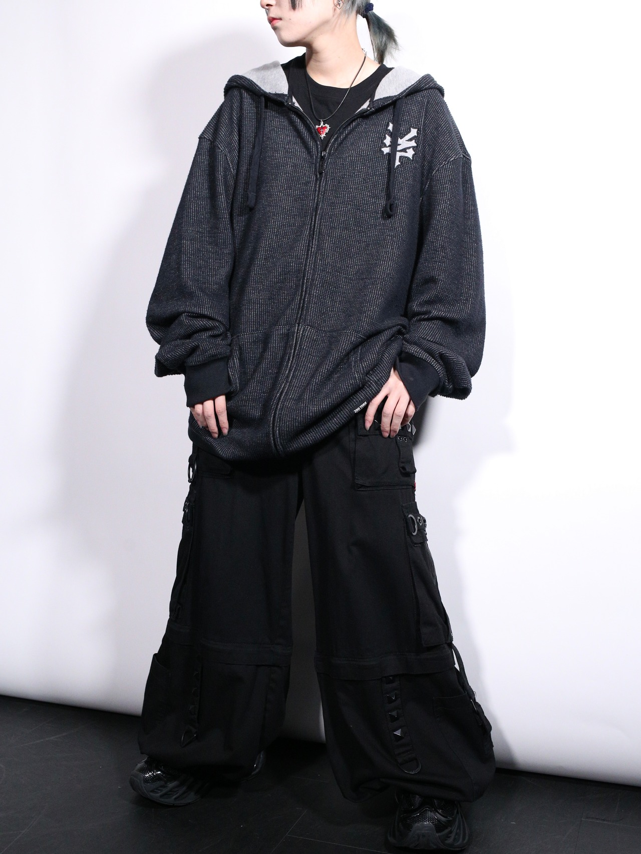 XXL 刺繍 logo wappen thermal zip-up hoodie - 3