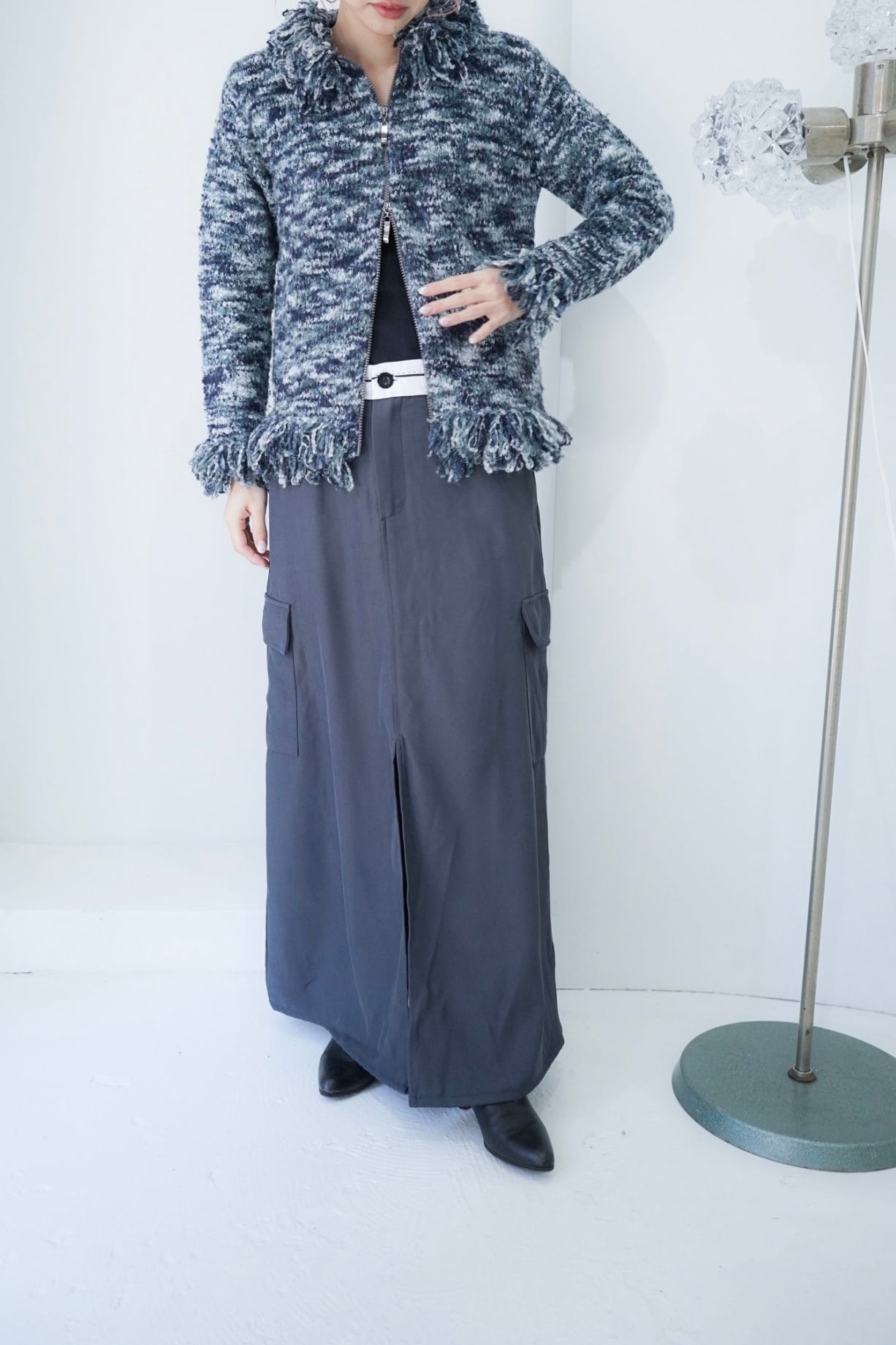 gray cargo long skirt