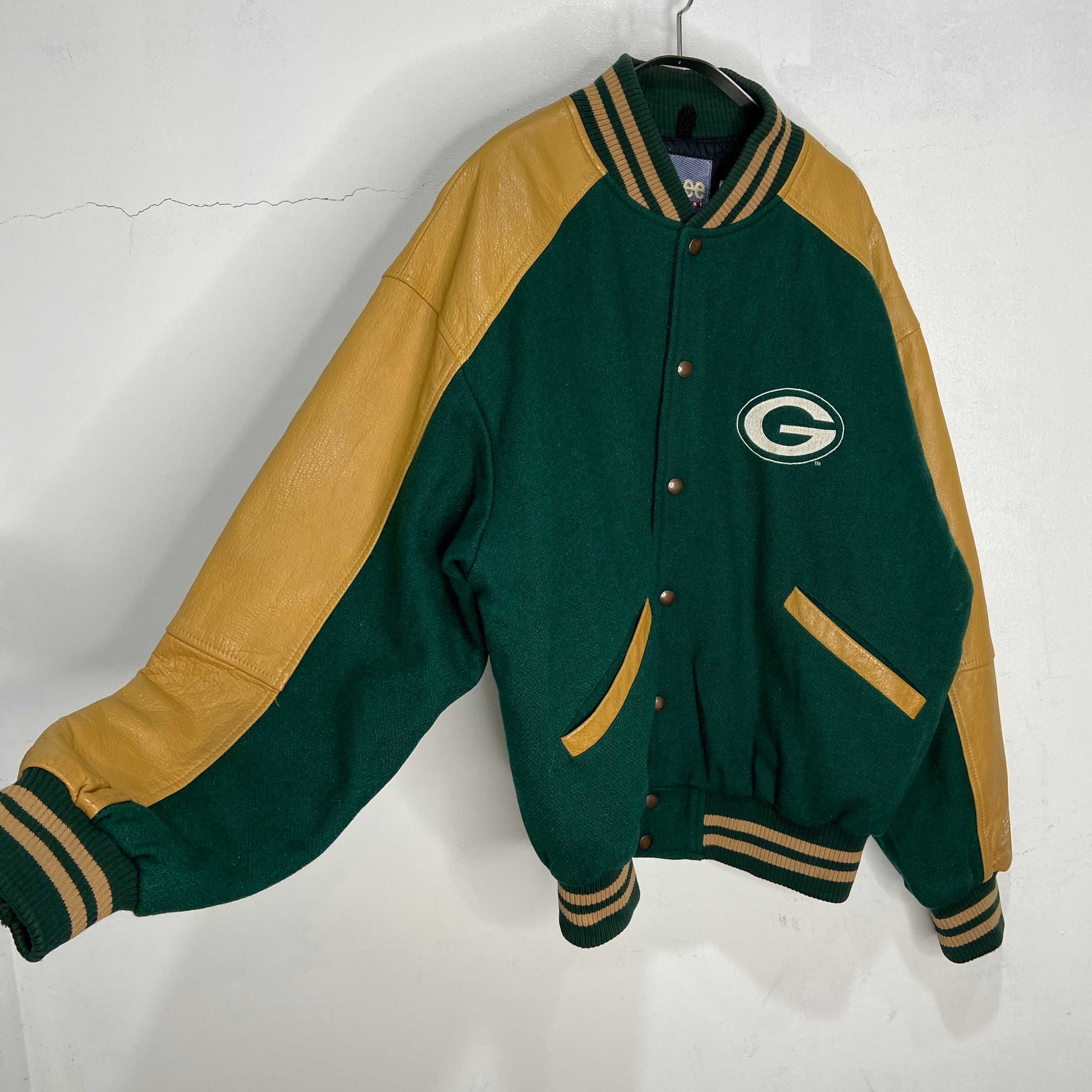 90s LeeSPORT グリーンベイパッカーズ レザー切替スタジャン 緑 90s LeeSPORT グリーンベイパッカーズ レザー切替スタジャン 緑