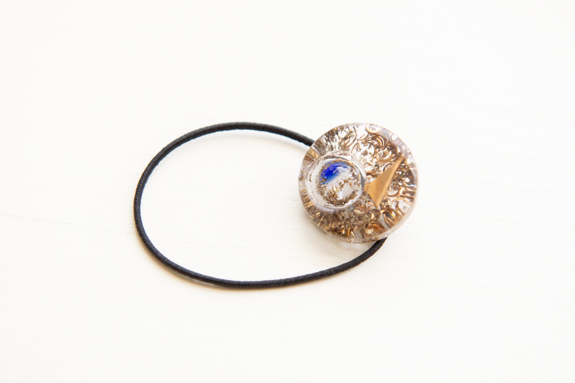 ブルー三日月のシンバル髪留め・ヘアゴム(N-05)