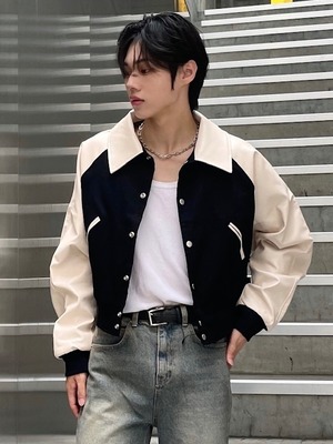 【ALUDE SELECT】short monotone leather teddy jacket