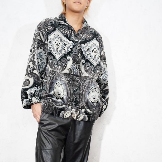USA VINTAGE COLORFUL PATTERNED ARTISTIC DESIGN ZIP UP BLOUSON 