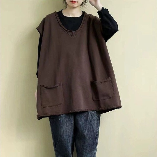 SOLID OVERSIZED CASUAL VEST 2colors M-14310