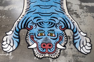 Tibetan Tiger Rug 《XXXLサイズ•シルク•オリジナル•ブルーバージョン001》チベタンタイガーラグ