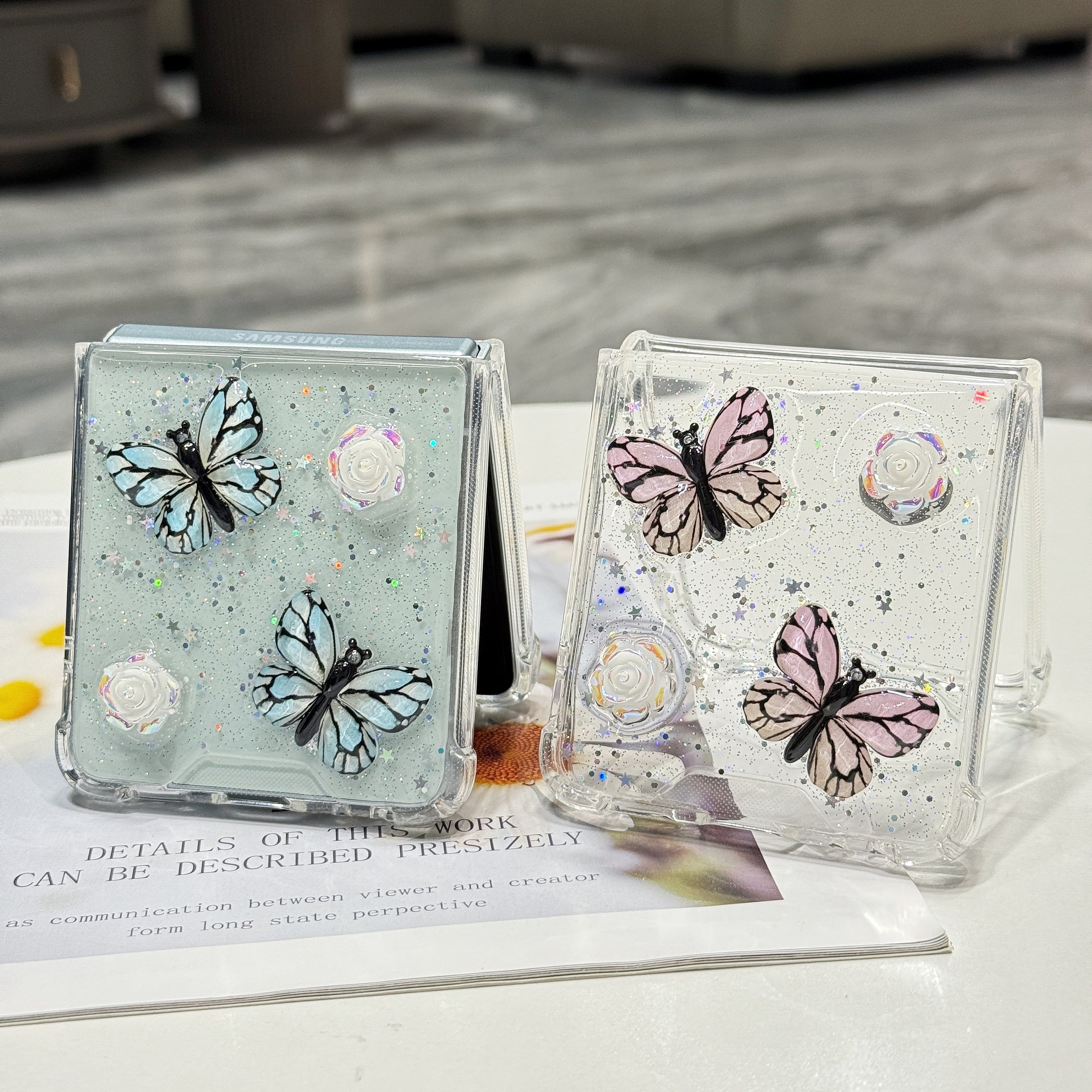 立体 蝶々 Galaxy z flip 7 6 5 4 3 ケース クリア おしゃれ
