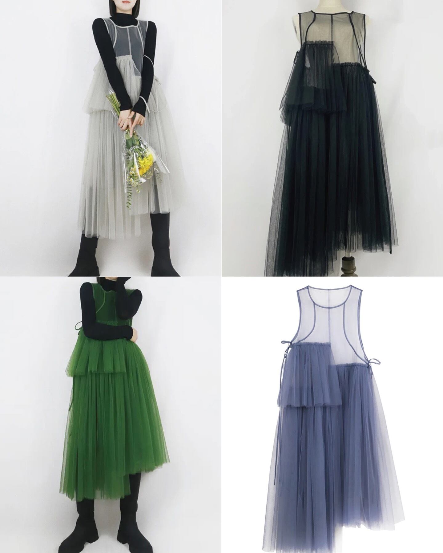 4color / アシメントリーチュールシアーワンピース