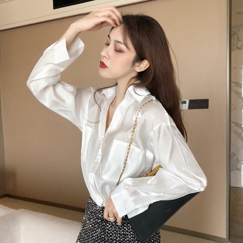 スプリングシャツ トップス ルーズレディース ロング 春物 パール 真珠 YY-ファッション90620213820