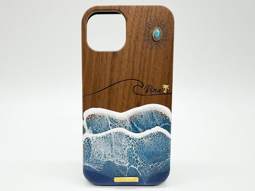 Sun&wave/wood×resin blue wave case(walnut)
