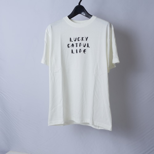 猫Tシャツ - LUCKY CATFUL LIFE-【size:M】ホワイト t3 猫Tシャツ - LUCKY CATFUL LIFE-【size:M】ホワイト t3