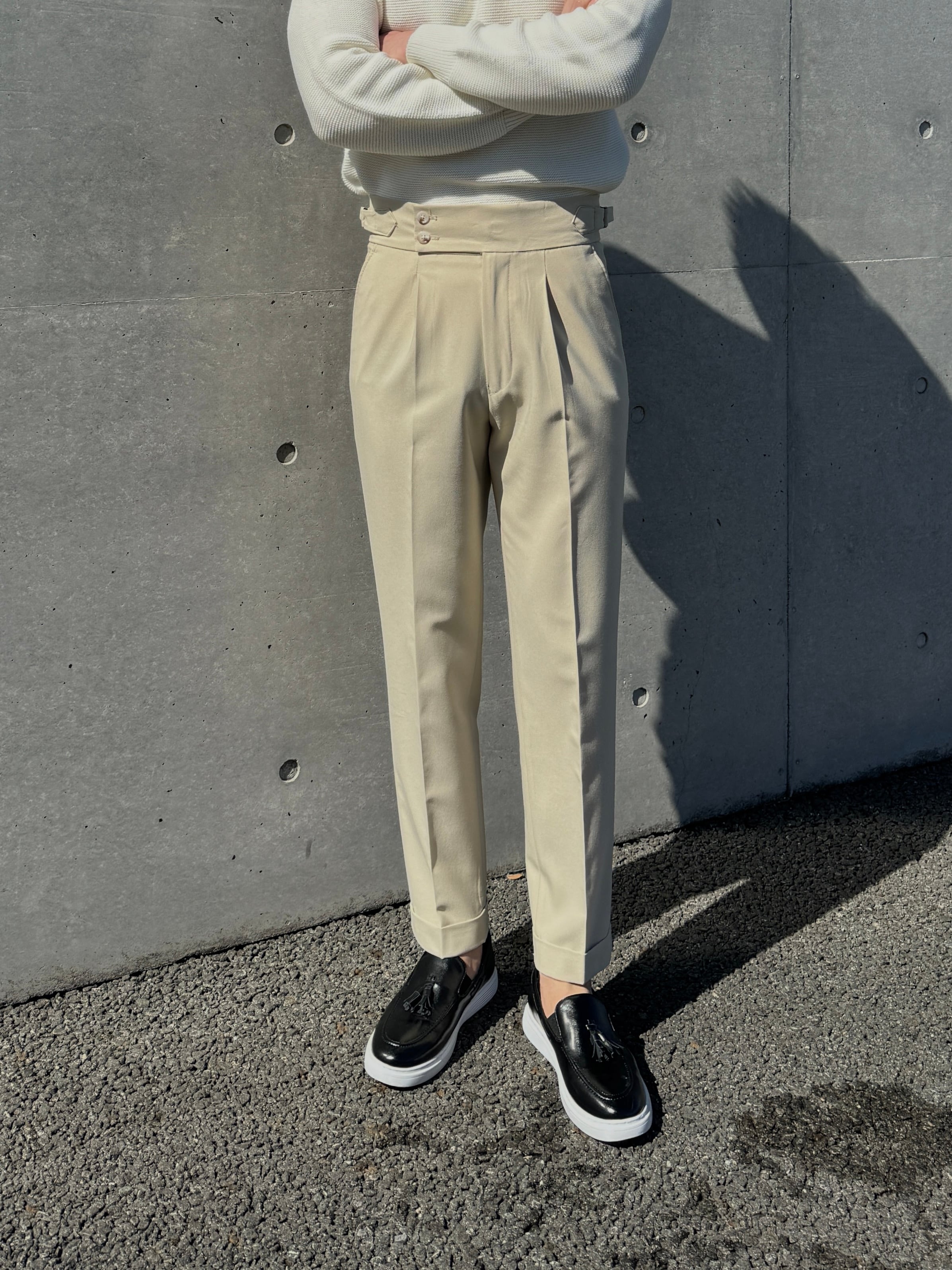 1番人気】ベルトレススラックス【光沢有】 | Wide Range