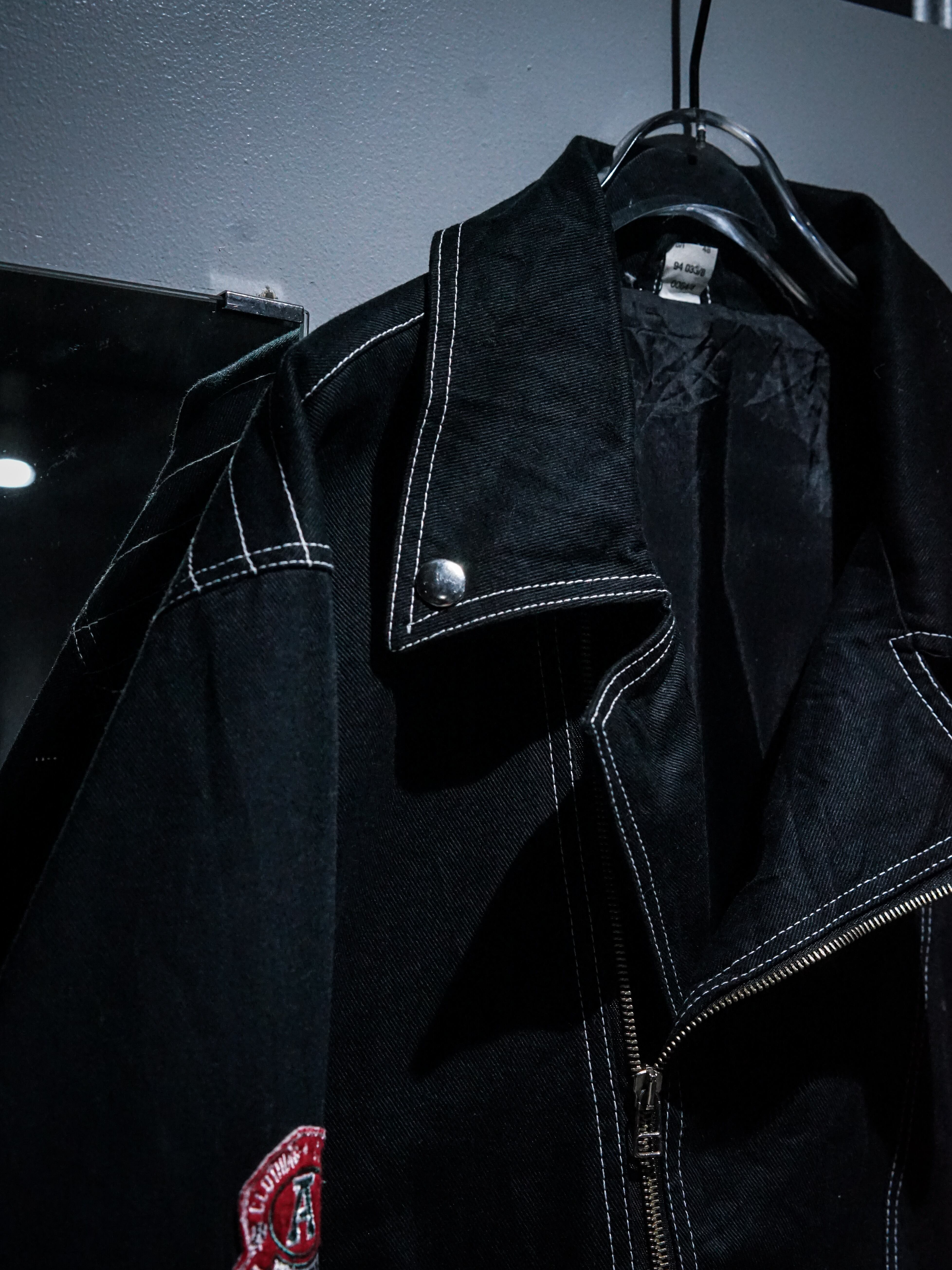 add (C) vintage】Black Denim Loose Double Riders Jacket | Caka 