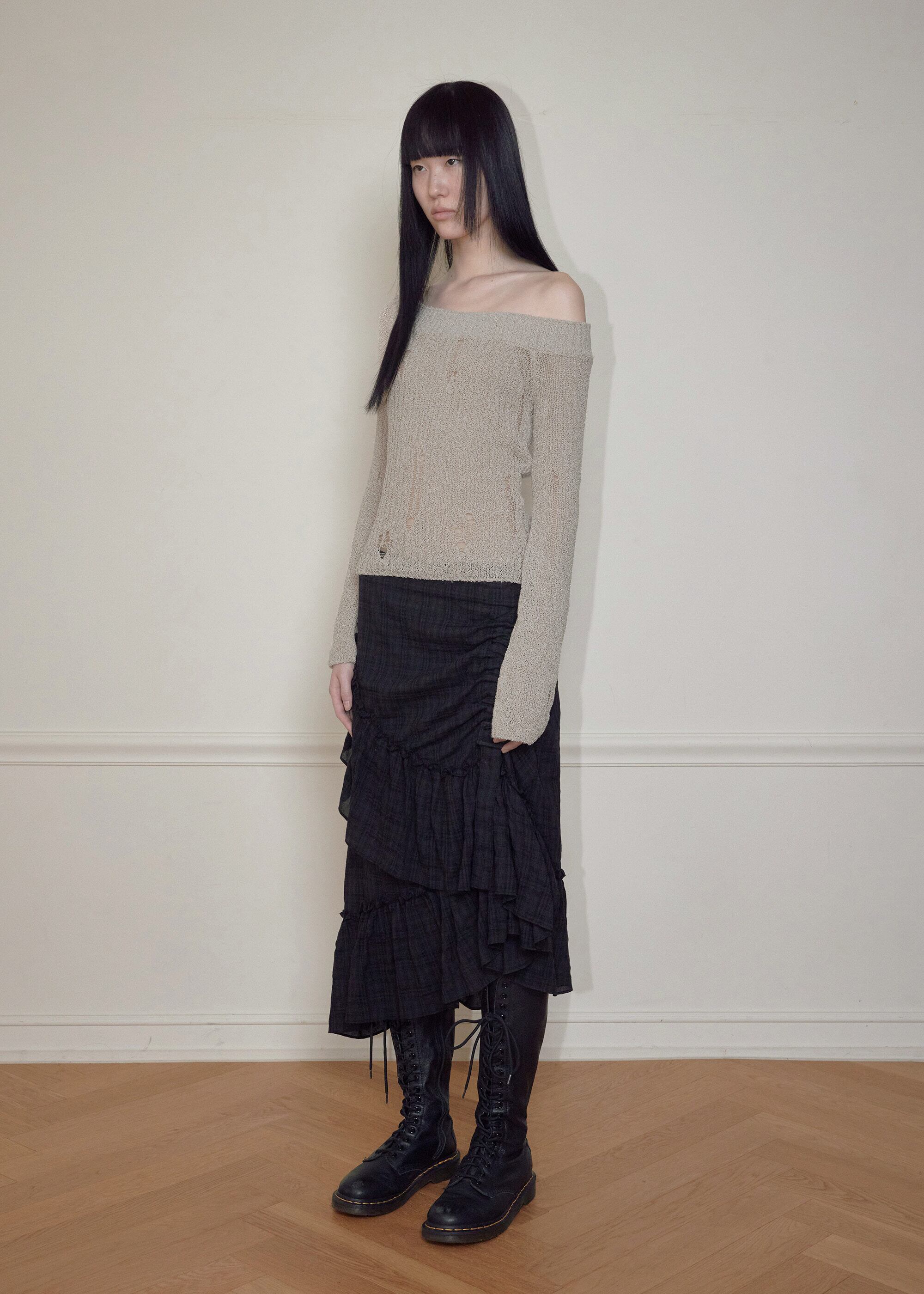 BOHEMSEO] DRAPED FRILL STRAP SKIRT, BLACK 正規品 韓国ブランド 韓国