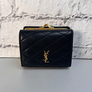 SAINT LAURENT サンローラン  YSL がま口 レザー 三つ折り財布 黒 A-12972