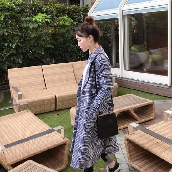 グレンチェックウールロングコート アウター レディース グレン