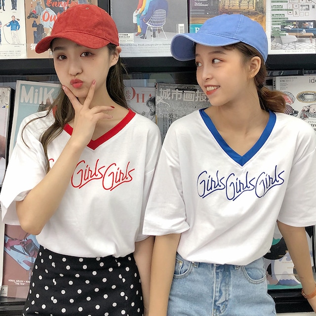 2018SS オルチャン 韓国☆Vネック☆Tシャツ