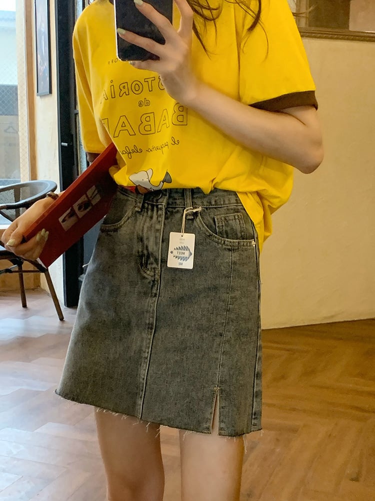 ブルースカート サマー薄手ハイウェスト レッド 夏物 ビッグFスモールZ韓国20657161381