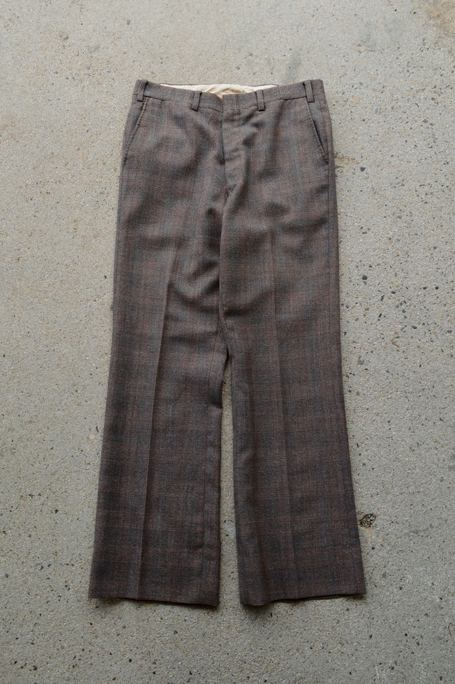 1970's Old Vintage Wool Flare Slacks Prince of Wales Check TALON ZiPPER オールドビンテージ 70s チェックウール フレアスラックス