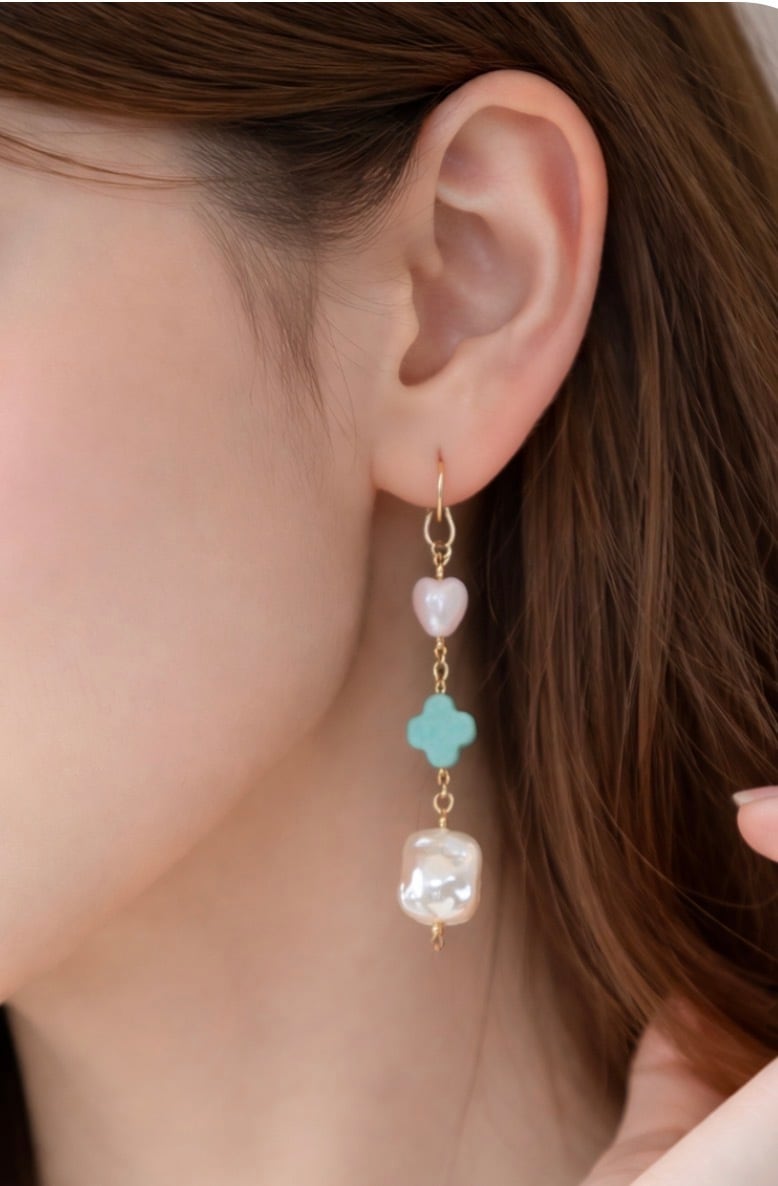 コッパーオパールとケシパールのピアス 14kgf | kanani