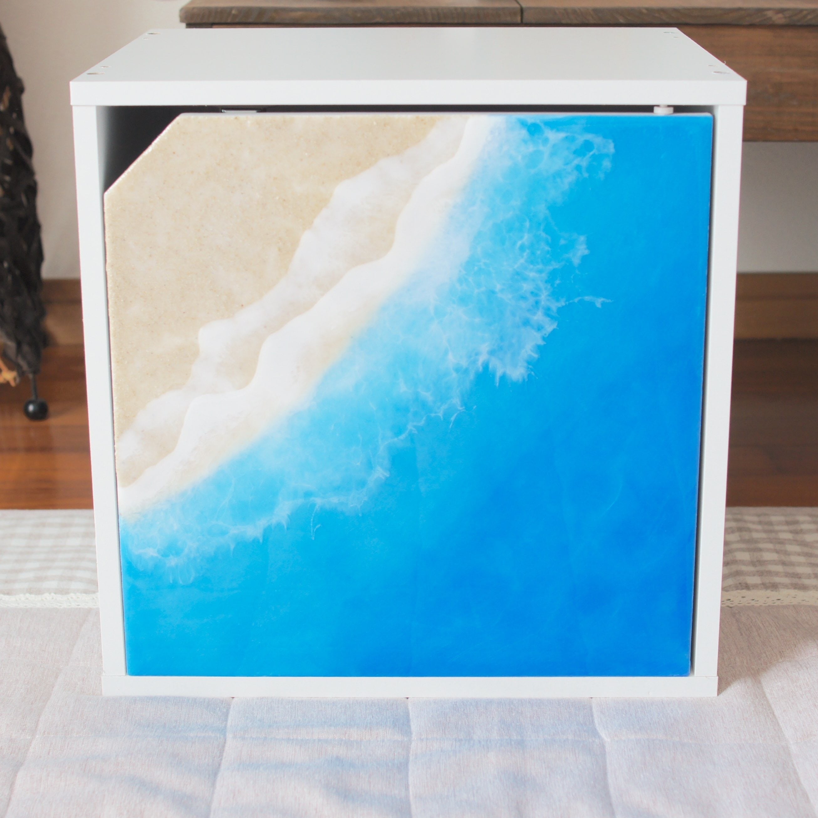 扉付き海の収納ボックス(小さな海シリーズ)収納家具　レジンアート