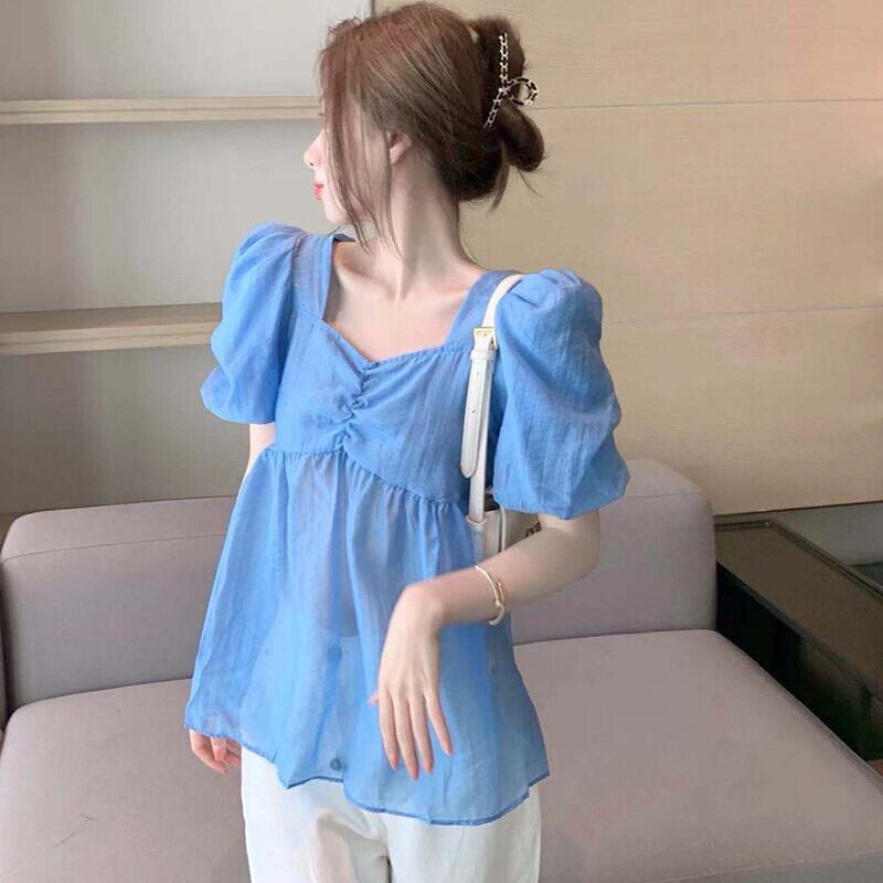 薄手カラースリーブTシャツ サマールーズトップス 夏物 ピュア スクウェア ガールズファッション11523938375