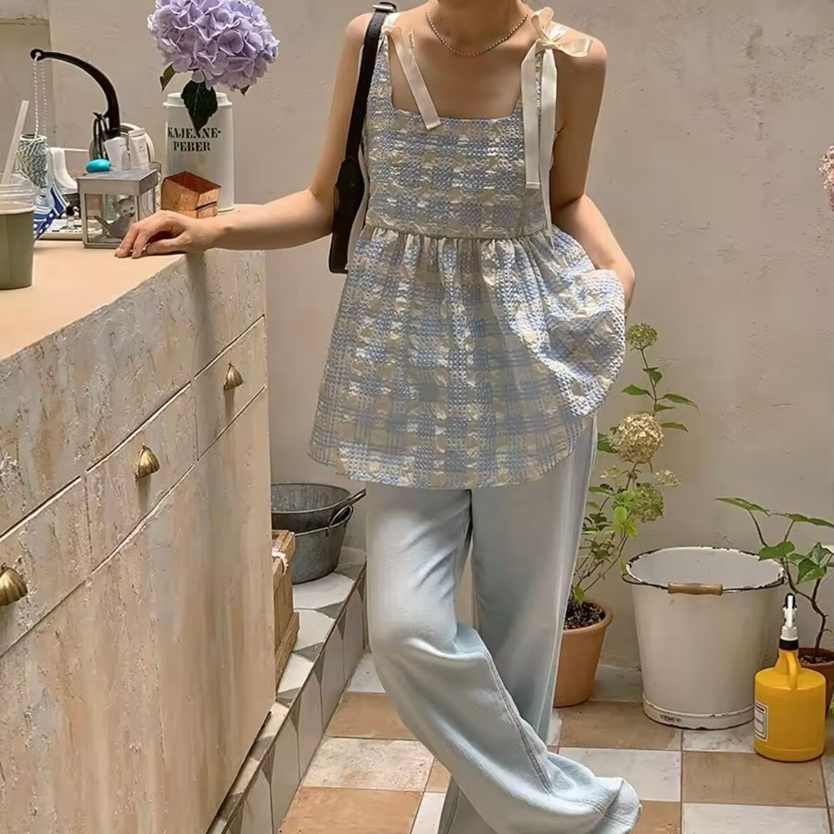 ブロックチェックリボンキャミソール