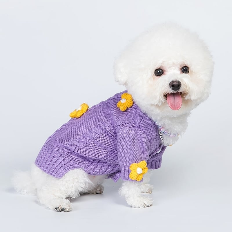 ペット用品 ワンピース 犬・猫服 ドレス 花柄 紫色 ホワイト XSサイズ