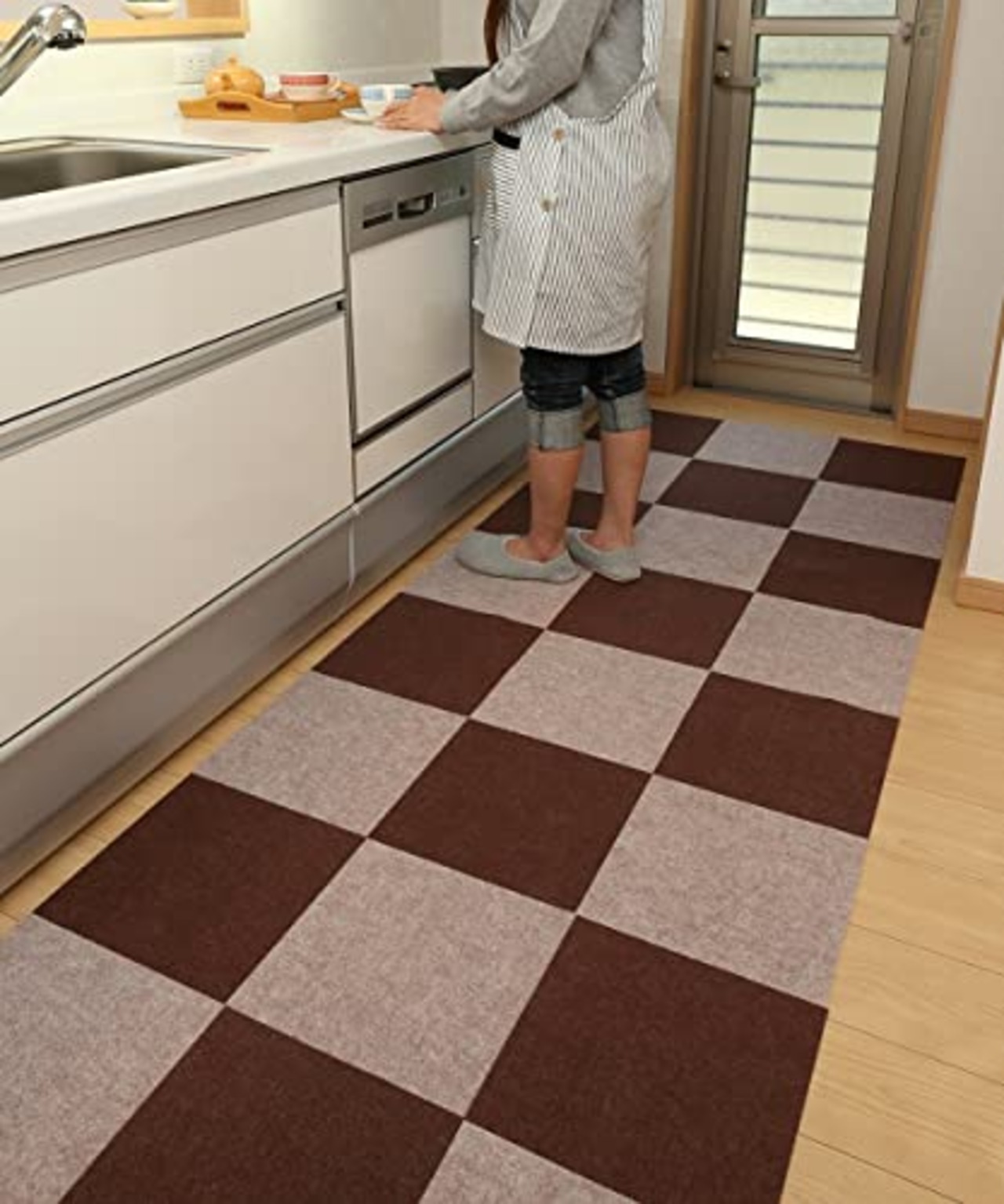 ワタナベ工業 国産タイルカーペット 吸着ぴたマット ループ 4枚組 45X45cm グリーン