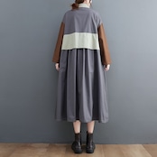 パッチワークデザイン ロングシャツワンピース 00112