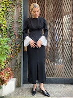 【24SS】Mame Kurogouchi マメクロゴウチ / Back Satin Crepe Georgette Embroidered Cuffs I-Line Dress