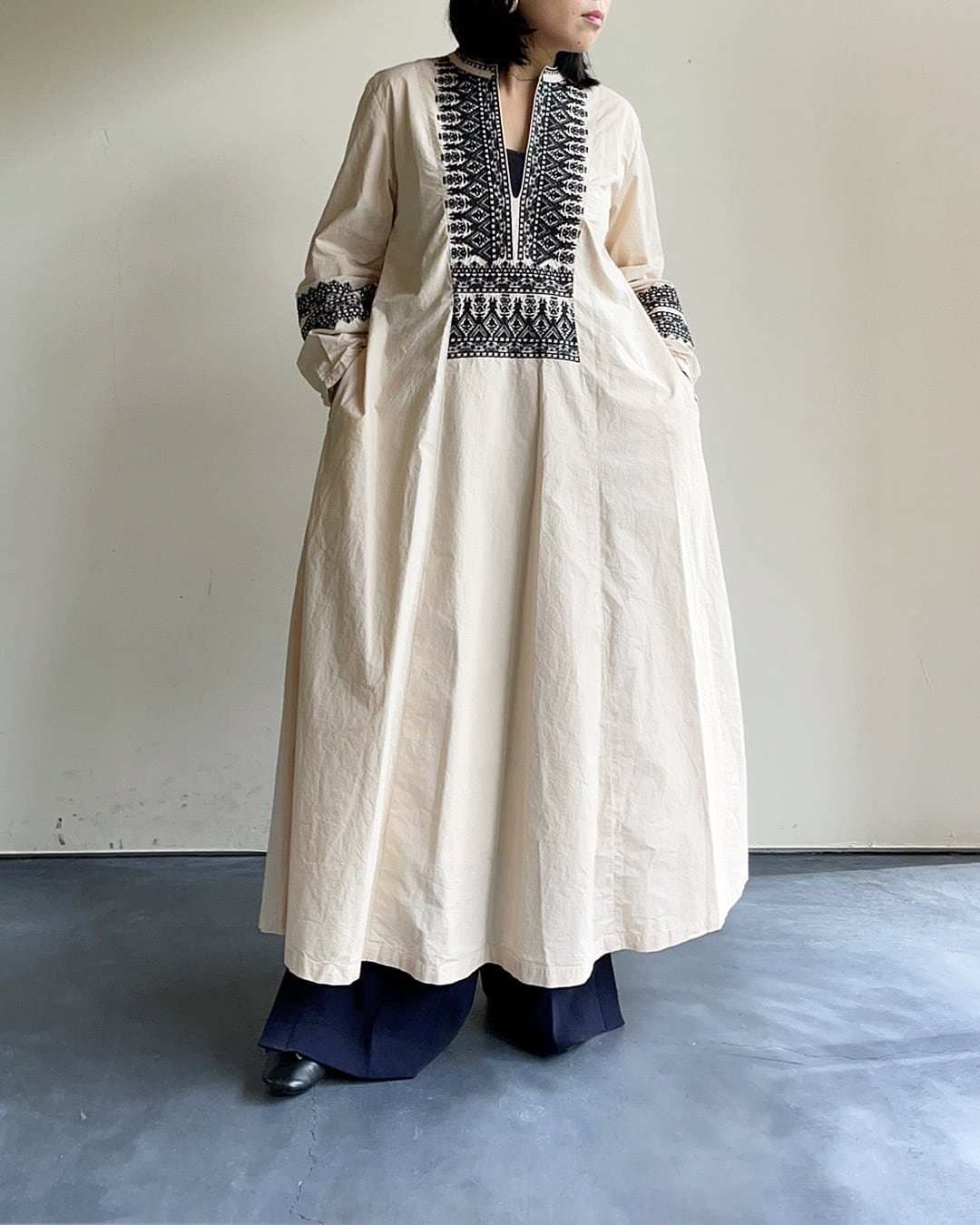 SARA MALLIKA ZIGZAG EMBROIDERY DRESS sara mallika,【Sara mallika